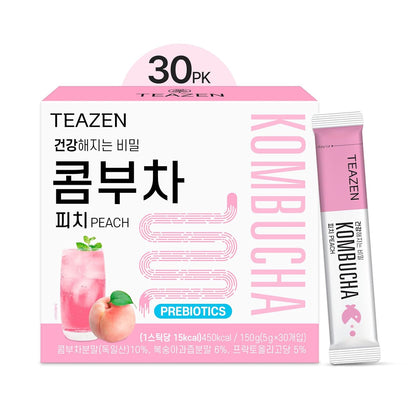 TEAZEN Pineapple Kombucha Tea, Live Probiotics & Postbiotics, Sugar Free, Low Caffeine, Sparkling Fermented Kombucha Powder from Korea, 30 Sticks, 5.29oz
