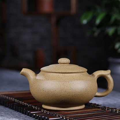 zisha teapot Handmade clay 11oz 300ml Chinese Pots Yellow Genuine Infuser For Han bian style zhima pot traditional craft tea drinking culture, 2.6×3.3×6inch