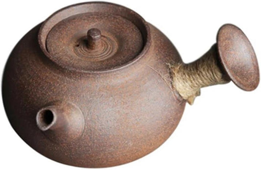 Afternoon Tea Set Handmade Pottery Japanese Style Side Handle Teapot Raw Ore Pottery Clay Material Retro Rough Pottery Health Tea Maker Tea Set For Adults