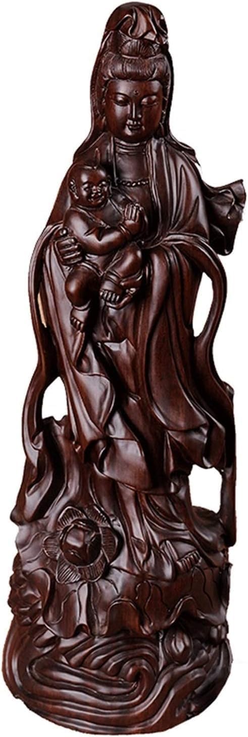 PBANDN Zen Art Buddha Statue Garden Patio Sculpture, Figurine Ornament Garden Buddha Statue - Wood Carving Guanyin Bodhisattva Feng Shui Decoration