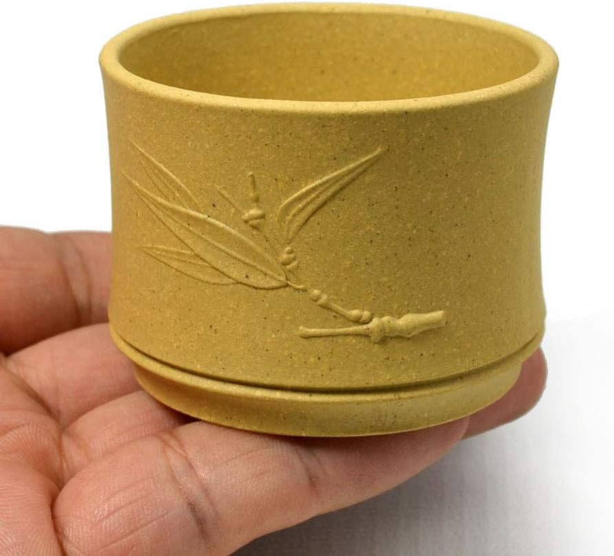 YXHUPOT 4pcs Teacup 80ml Chinese Clay Zisha Cup Anaglyph bamboo (Yellow duan)