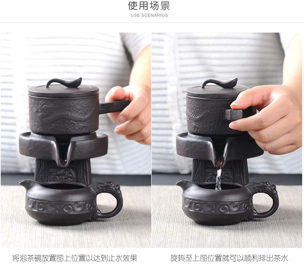 Chinese Gongfu Tea Set Service Automatic Stone-Mill Pot Cups Gift for Tea Ceremony Party Home Office Decor