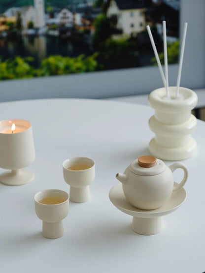Afternoon Tea Set Light Brewing Ceramic Tea Set Fresh Cream Design Japanese Style Tea Cup Goblet Tray Tea Set For Adults (Color : B)
