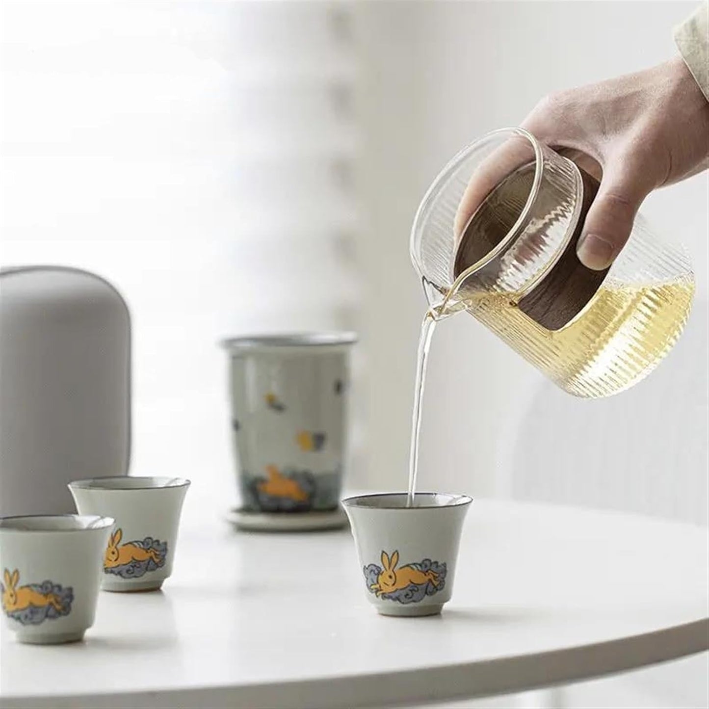 Afternoon Tea Set Chinese Boutique Travel Tea Pot Set Outdoor Portable Ceramics Moon Rabbit Sample Tea Cup Tea Maker Cups Tea Cloth 1 Pot 3 Cups Tea Set For Adults
