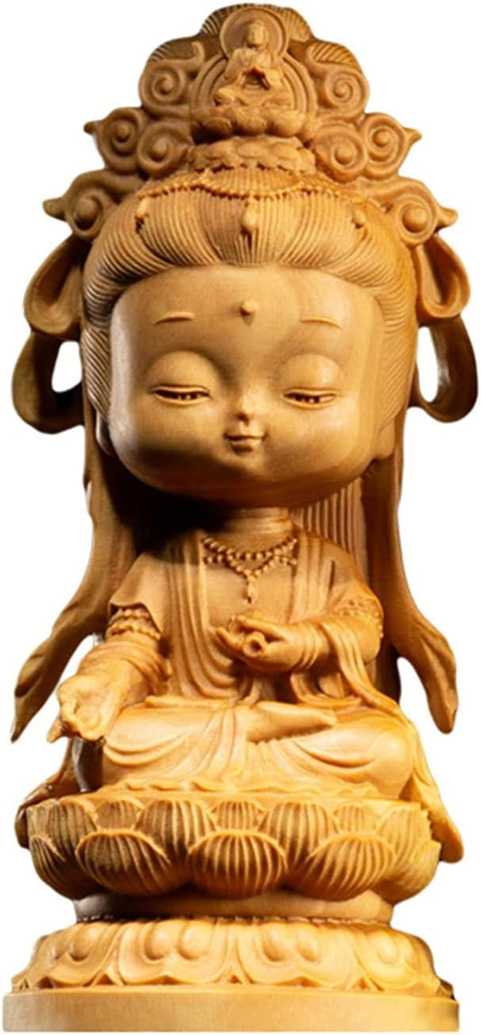 HASMI Lucky Wood Guanyin Statue Guan Yin Buddha Statue Decoration Home Car Decoration Accessories