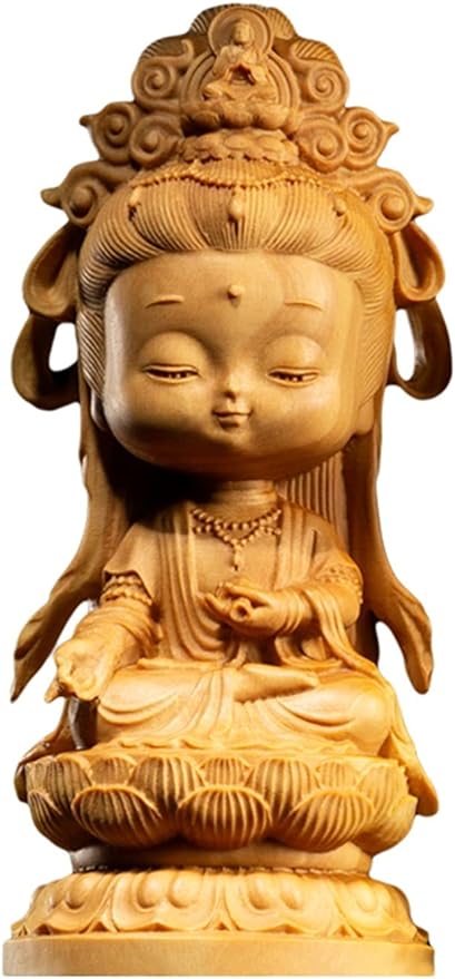 HASMI Lucky Wood Guanyin Statue Guan Yin Buddha Statue Decoration Home Car Decoration Accessories