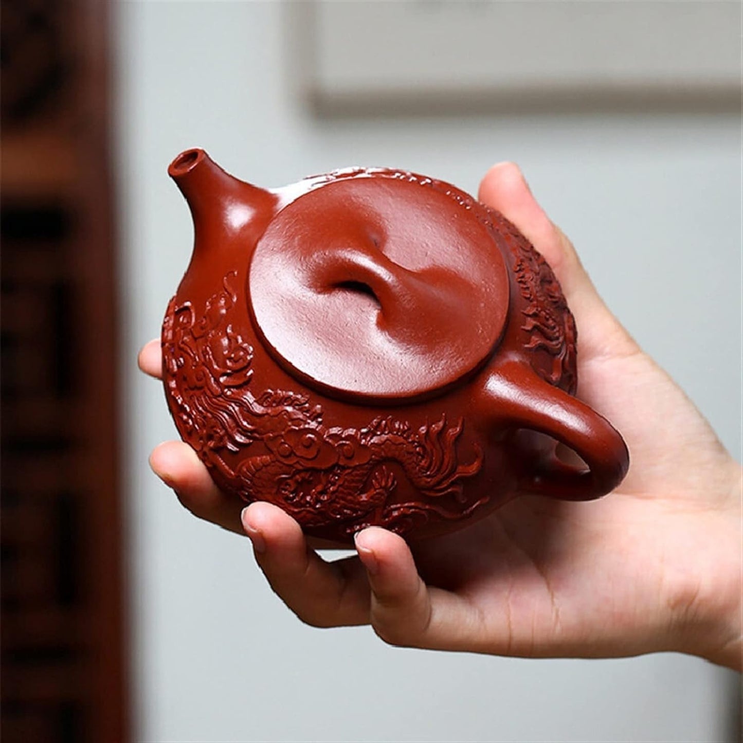 Tea Kettle Stovetop Zisha Teapot Hand Carved Double Dragon Pattern Zisha Pot Tea Set Home Office Tea Room Tea Lovers Kettle (Purple)