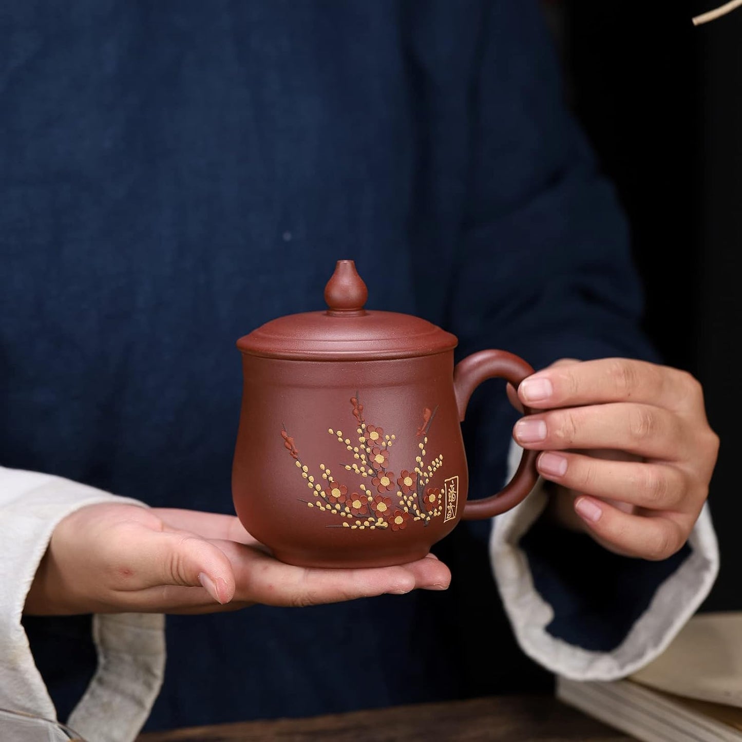SILINE Zisha Teacup 10.8 Oz, Chinese Genuine Yixing Clay Tea Mug,Finemade Tea Cup -Qingshui Clay