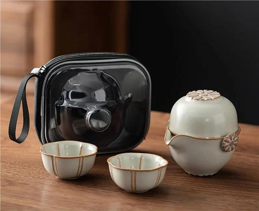 FUTWIZ Afternoon Tea Set Crean Yellow Ru Kiln Tea Set Kit Aesthetic Teapot and Cup Set Set of Cups 1 Pot 2 Cups Household Tea Maker Portable Bag Teaware Tea Set for Adults (Color : A)