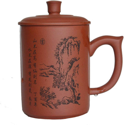 Yixing Purple Sand Clay Tea Cup 500ml Chinese Zisha Teacups Handle Lip Mugs (Black)