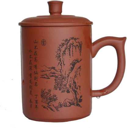 Liang baobao Purple Sand Clay Tea Cup 500ml Chinese Zisha Teacups Handle Lip Mugs (Red)