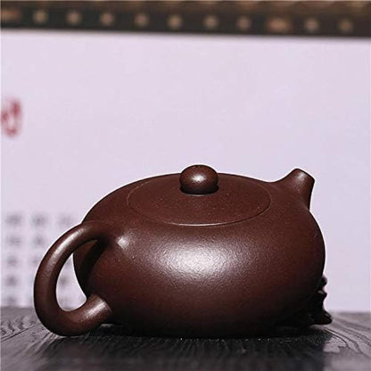 Zisha Teapot Purple Clay Teapot Handmade,220ml Capacity Teapot Purple Clay Ball Hole Flat Kung Fu Tea Set