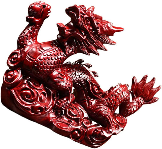 Unomor Wooden Dragon Handmade Sculpture Statue 12cm Mini Chinese Feng Shui Dragon Figurine Decoration Artwork Hand Carved Crawling Dragon