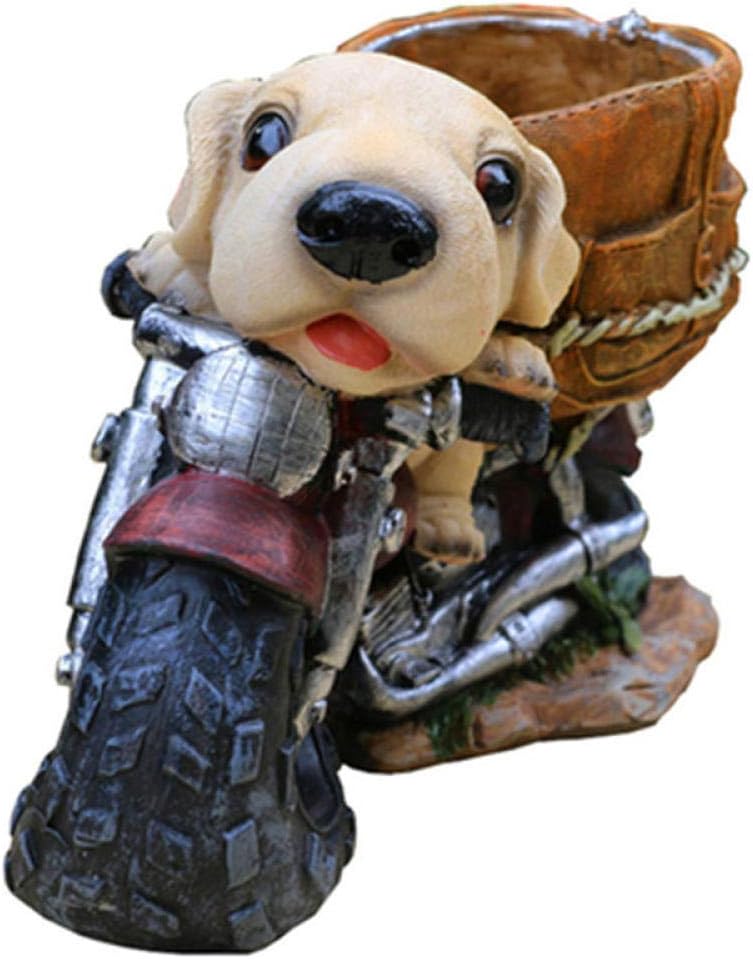 Statues for Home Decor Sculptures Sculpture Statue with The Motorcycle Dog Flower Pot Creative Animal Flower Garden Ornament Decoration Resin Planter Pot