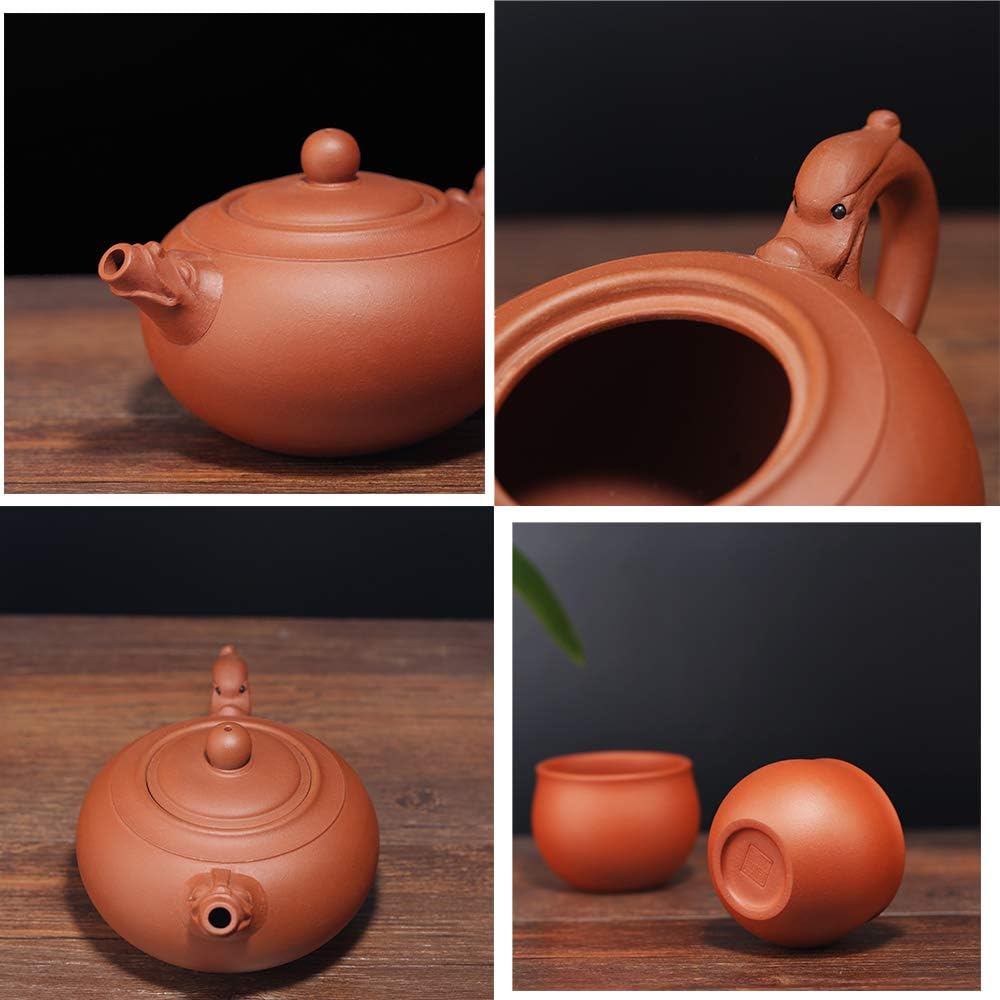 Handmade Yixing Zisha Tea Set,Large Capacity Ceramic Teapot with Set of 4 Tea Cups,Faucet Ruyi Tea Pot,14oz/400ml