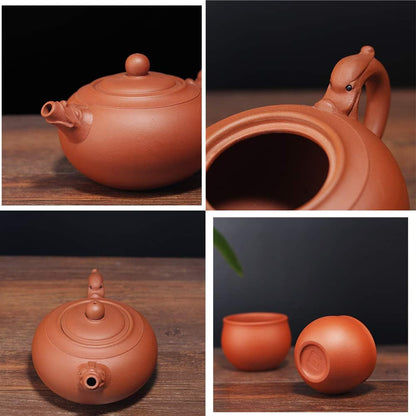 Handmade Yixing Zisha Tea Set,Large Capacity Ceramic Teapot with Set of 4 Tea Cups,Faucet Ruyi Tea Pot,14oz/400ml