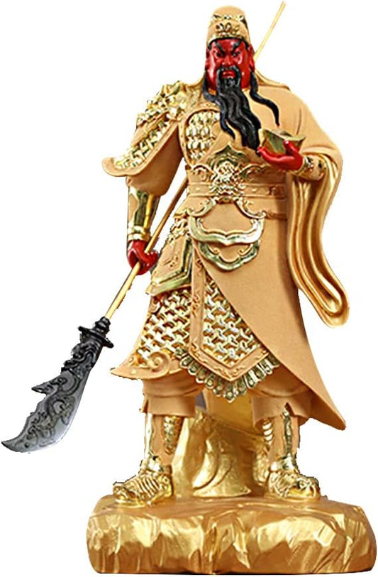 KAFELE Hand-Painted Resin Guan Yu Ornament, Opening Gift Living Room Guan Gongwu Wealth Buddha Statue,Gold,40CM
