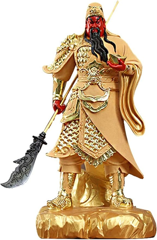 KAFELE Hand-Painted Resin Guan Yu Ornament, Opening Gift Living Room Guan Gongwu Wealth Buddha Statue,Gold,40CM