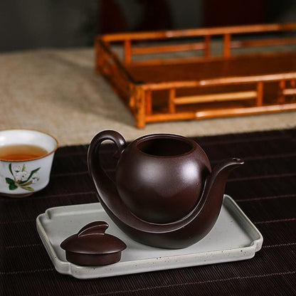 Slowtee Handmade Purple Clay Teapot, Traditional Chinese Kungfu Zisha Tea Kettle for Tea Table, Tea Ware Accessories for Enjoying Tea Ceremony, 15cm x 12cm(5.9in x 4.7in)