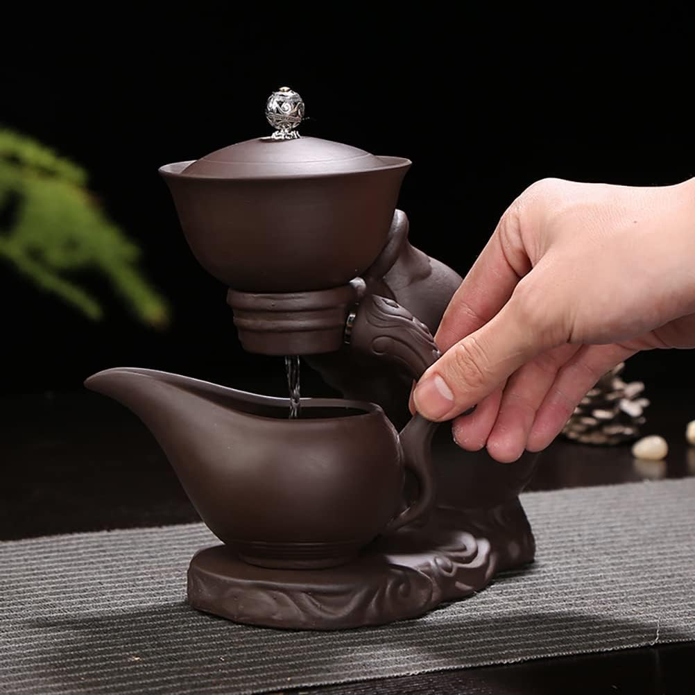 MOZEO Zisha Teapot Set Semi Automatic Drip Rotating with Infuser Lazy Kungfu Tea pot Set with 6pcs Cups (Teapot set)