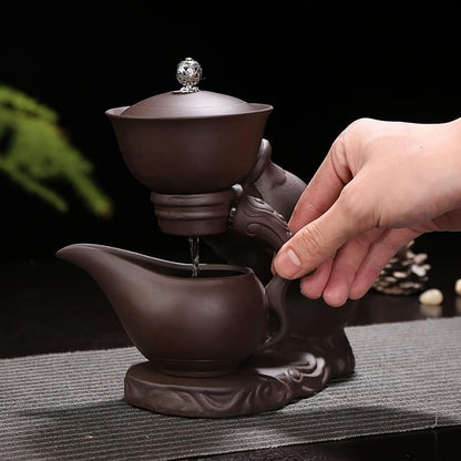 MOZEO Zisha Teapot Set Semi Automatic Drip Rotating with Infuser Lazy Kungfu Tea pot Set with 6pcs Cups (Teapot set)