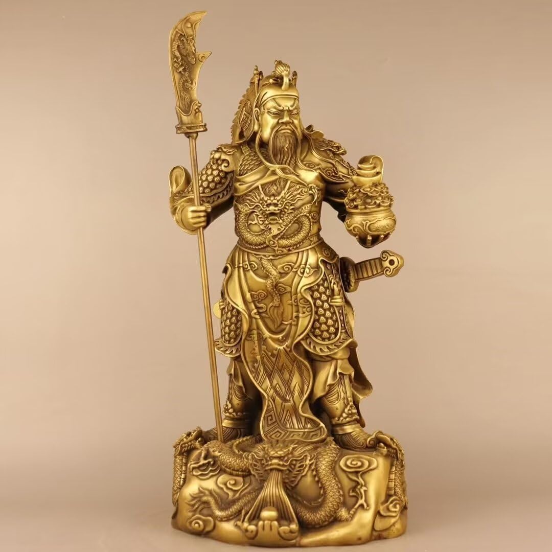 Pure Copper Chinese Feng Shui Guan Gong Statue God of Wealth Home and Office Decoration Wu God of Wealth Guan Yu Statue Best Furnishings Gifts