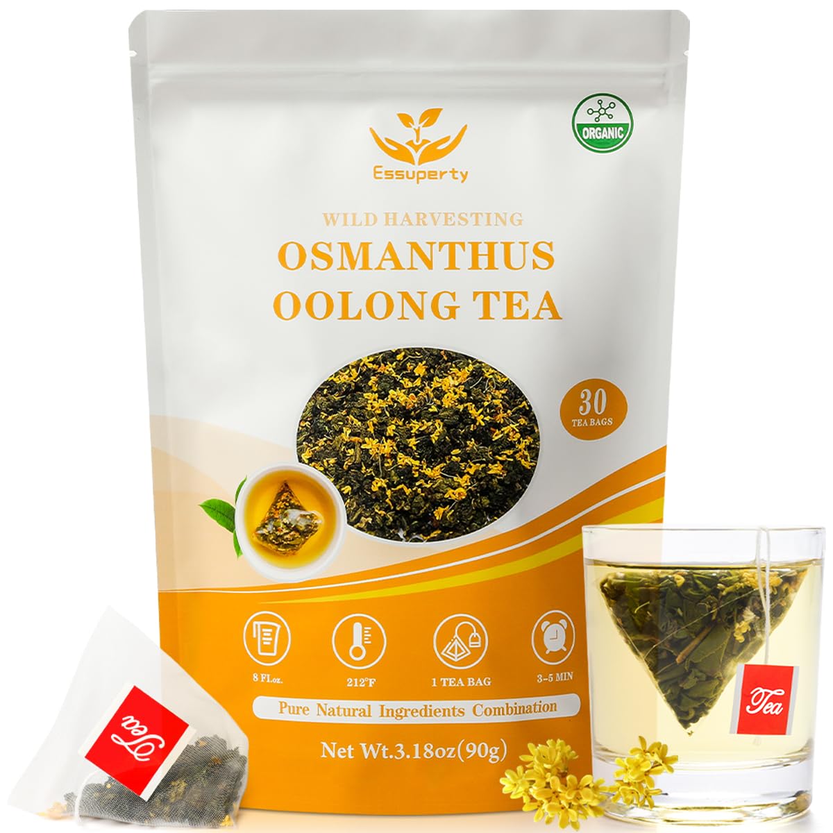 Essuperty- Rose Pu 'er Tea, Rose Puerh Tea Bags, Eco-Conscious Tea Bags, Caffeinated, All Natural Ingredients