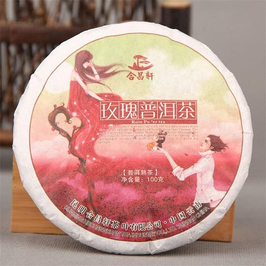 Pu-erh Tea Cake 100g Rose Flavor Beauty Cooked Puer Tea Green Food Black Tea