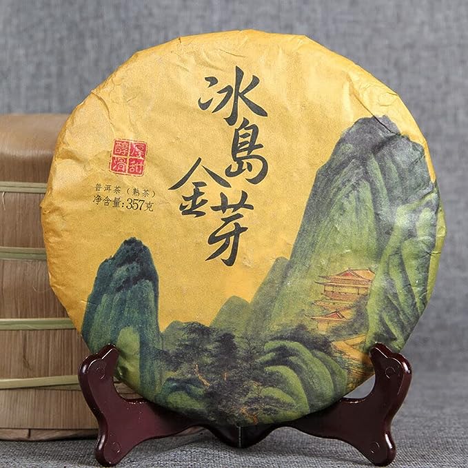 357g Old Tree Chinese Ripe Puerh Tea Cake Iceland Golden Buds Shu Puer Tea