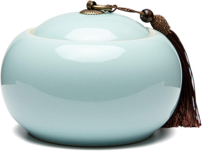 SILINE Longquan Celadon Loose Tea Storage Jar, 20 oz/600ml Green Porcelain Airtight Container -Di Kiln,Pink Cyan