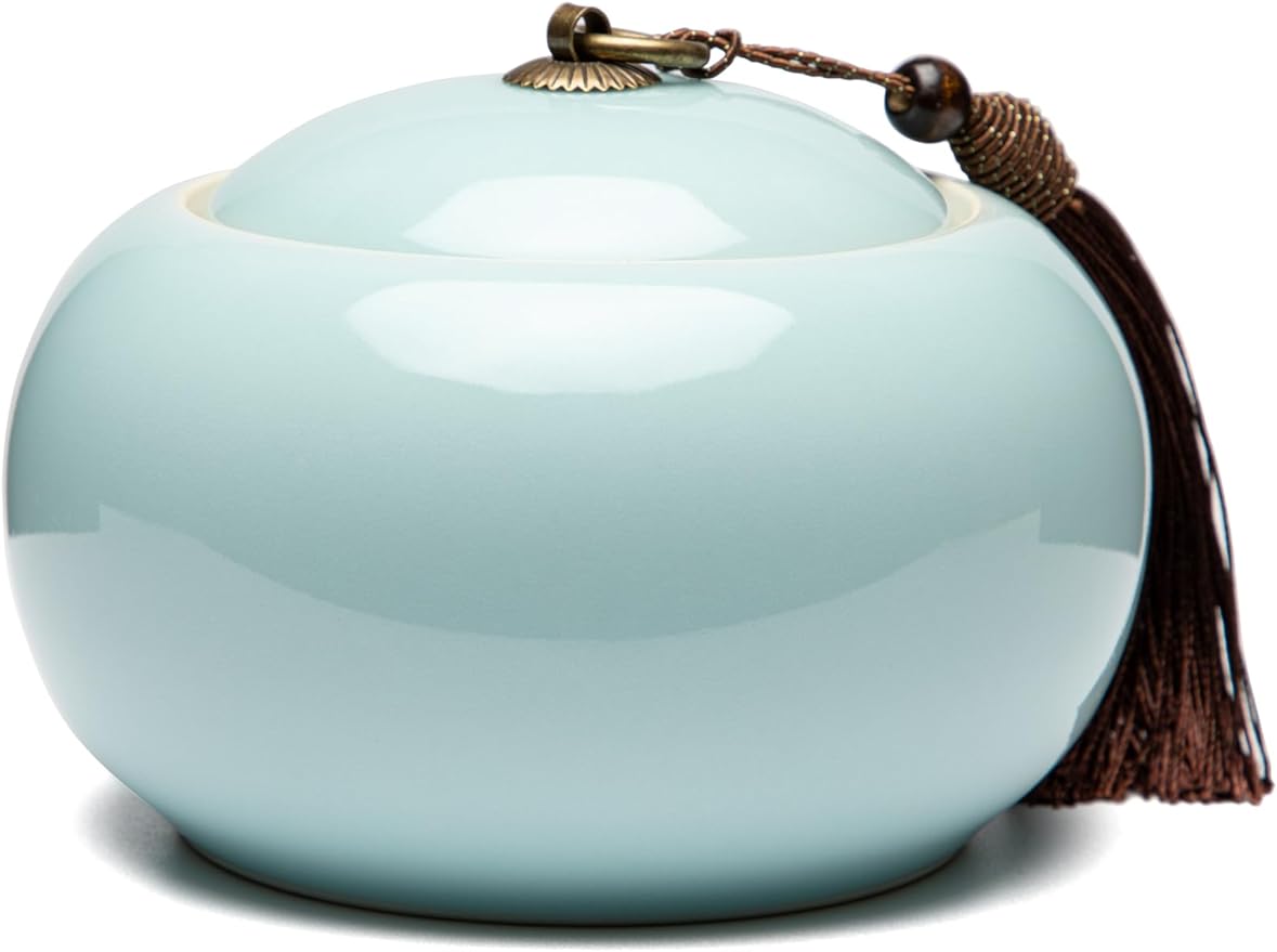SILINE Longquan Celadon Loose Tea Storage Jar, 20 oz/600ml Green Porcelain Airtight Container -Di Kiln,Pink Cyan