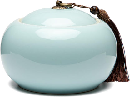 SILINE Longquan Celadon Loose Tea Storage Jar, 20 oz/600ml Green Porcelain Airtight Container -Di Kiln,Pink Cyan