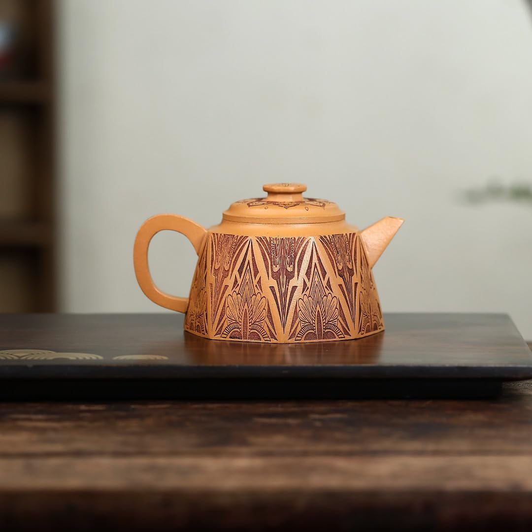 Handmade Zisha Teapot, Raw Ore Gold Segment Clay Chinese Yixing Purple Clay Tea Pot 270cc, Chinese Kungfu Brew Infuser Loose Leaf Tea