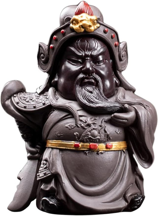 Happyyami Face Changing Guan Gong Kungfu Tea Table Work Desk Decor Chinese Sculpture Guan Yu Statue Tradition Mythology Tea Pet Figurine Office Decor Resin Guan Yu Statuette Can Be Raised