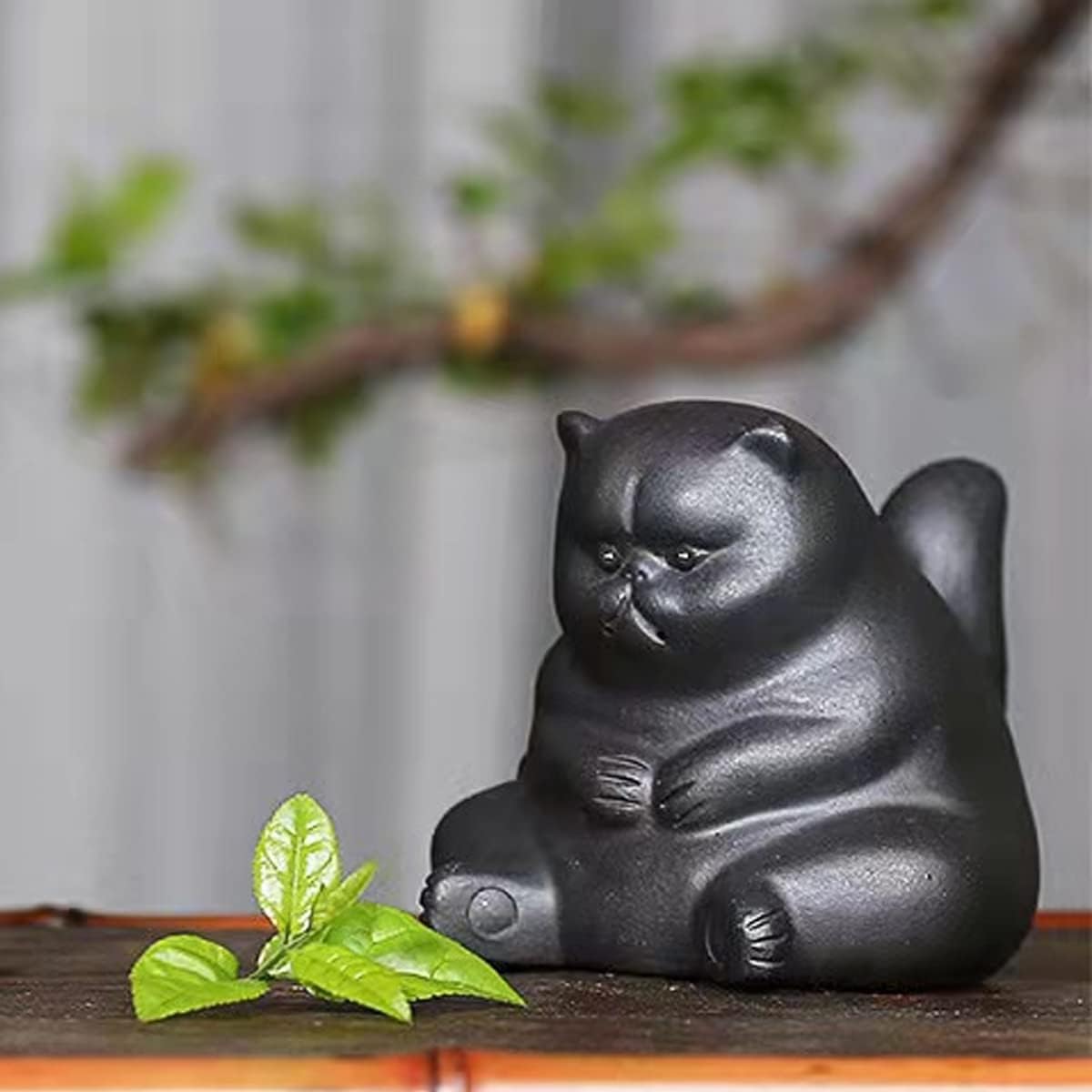 LYART Zisha Tea Pet Angry Unhappy Cat Bat Figurine, Cute Kung Fu Tea Ornament Accessories of Frog Tea Set, Decoration for Tea
