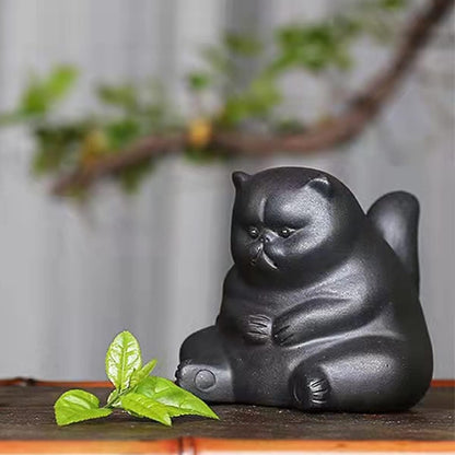 LYART Zisha Tea Pet Angry Unhappy Cat Bat Figurine, Cute Kung Fu Tea Ornament Accessories of Frog Tea Set, Decoration for Tea