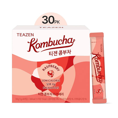 TEAZEN Pineapple Kombucha Tea, Live Probiotics & Postbiotics, Sugar Free, Low Caffeine, Sparkling Fermented Kombucha Powder from Korea, 30 Sticks, 5.29oz