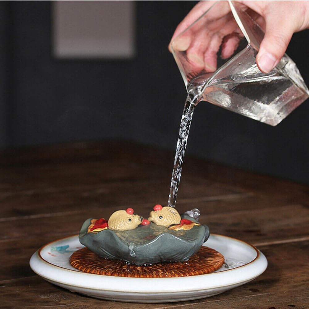 4.33" Color Change Tea Pet Home Decoration Resin Golden Fish Zisha Lotus Leaf