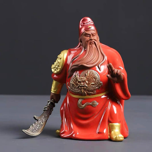 FUNSXBUG Ceramics Chinese Feng Shui Guan Yu Statue/Guan Gong Statue/Guan Di Statue/Guan Yun Chang Statue Figurines Feng Shui Decor Home Office Decoration Tabletop Decor Good Lucky Gifts (Style 1)
