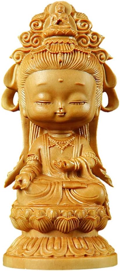 Sculpture Desktop Ornament Ideal for Gift Statues for Yard and Garden for Home Deco Boxwood Wood Carving Handle Pieces Chinese-Style Buddha Statue Home Living Room Glyph Play Decoration Wooden Guanyin