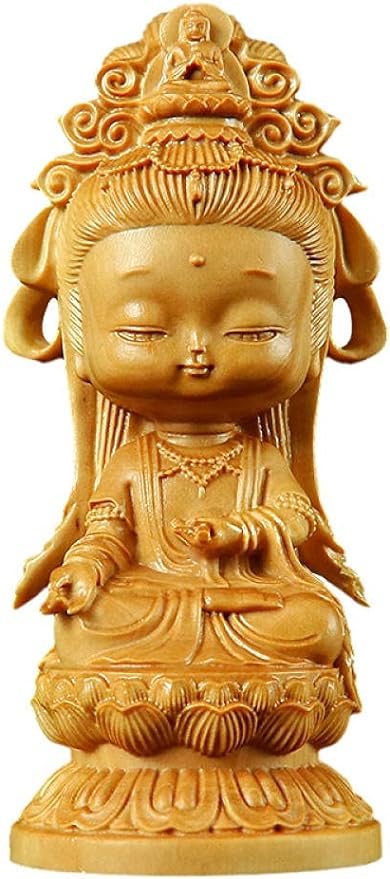 Sculpture Desktop Ornament Ideal for Gift Statues for Yard and Garden for Home Deco Boxwood Wood Carving Handle Pieces Chinese-Style Buddha Statue Home Living Room Glyph Play Decoration Wooden Guanyin