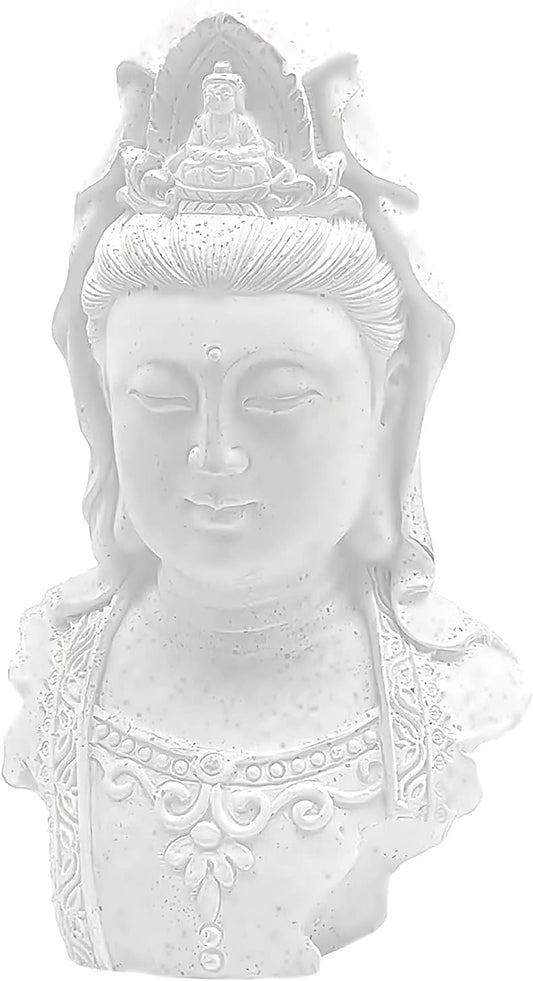 Bellaa 23750 Female Buddha of Compassion and Mercy Statue Kuan Yin Quan Yin Kwan Yin Kuanyin Guanyin Da Nang Avalokitesvara Lady Sculptures Faux Marble Stone Bust Head Figures