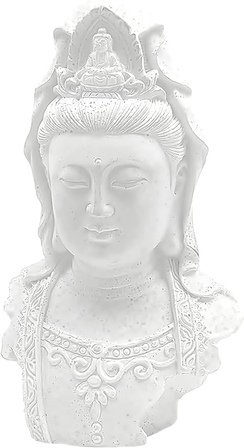 Bellaa 23750 Female Buddha of Compassion and Mercy Statue Kuan Yin Quan Yin Kwan Yin Kuanyin Guanyin Da Nang Avalokitesvara Lady Sculptures Faux Marble Stone Bust Head Figures