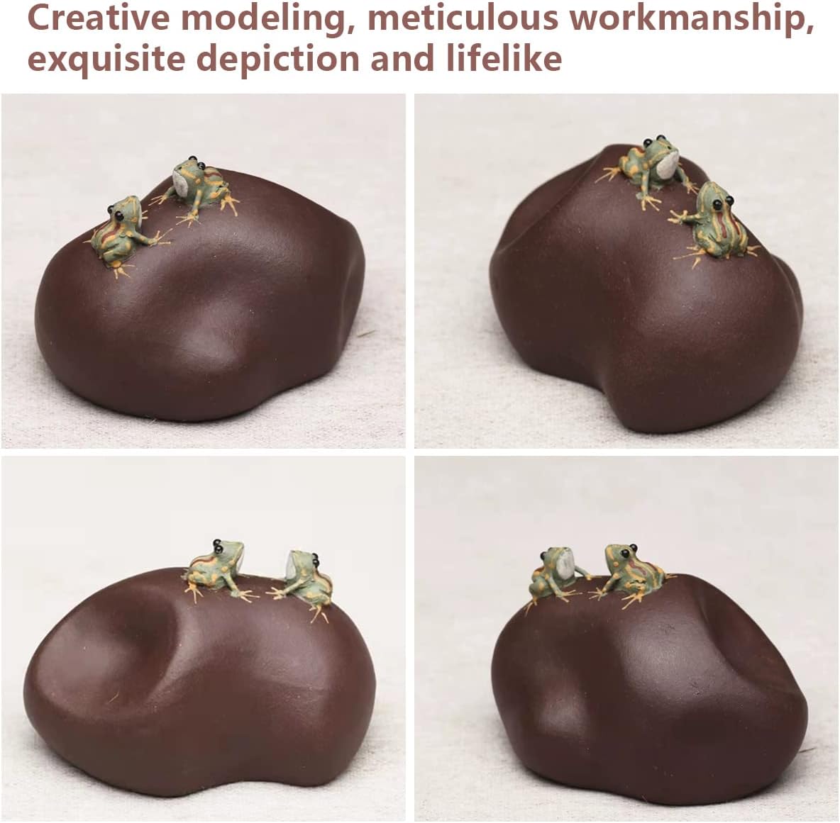 LYART Tea Pet Frog That Can Spray Water, Cute Zisha Kung Fu Tea Ornament Accessories of Frog Tea Set, Decoration for Tea Table Desk Tearoom, Great Gift for Tea Lover Friend (1. Frogs and stones)