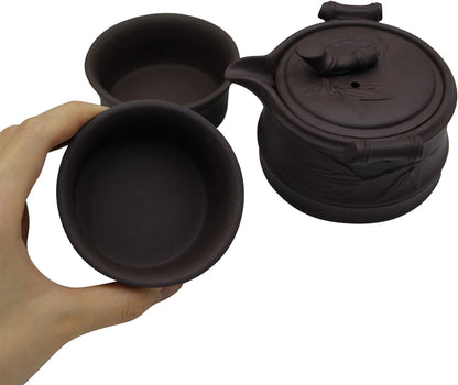 RARITYUS Portable Travel Kung Fu Tea Pot Cup Handmade Yixing Zisha Tea Set Ceramic Teapot Teacups with Tea Tray Travel Bag for Outdoor Picnic