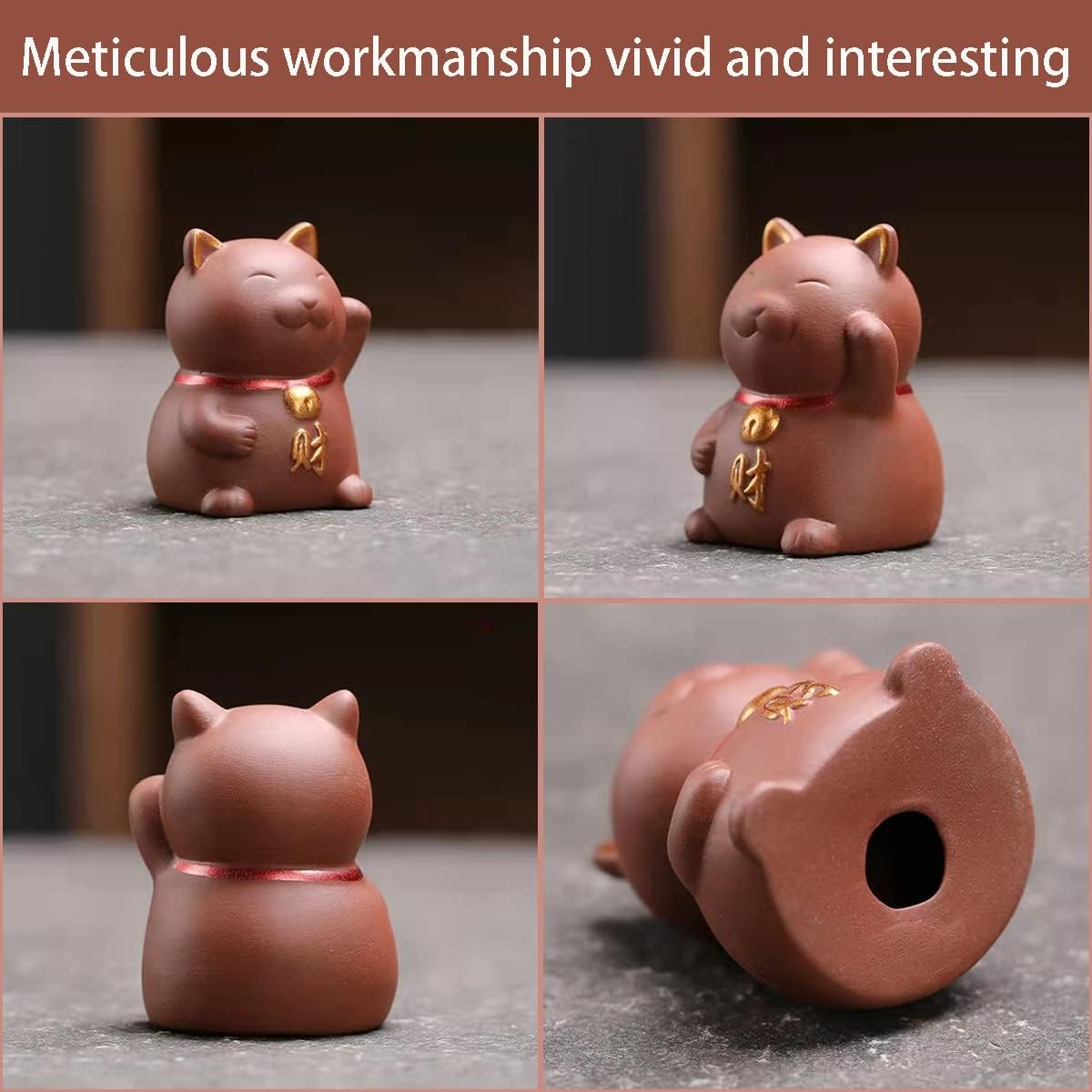 LYART Zisha Tea Pet Angry Unhappy Cat Bat Figurine, Cute Kung Fu Tea Ornament Accessories of Frog Tea Set, Decoration for Tea