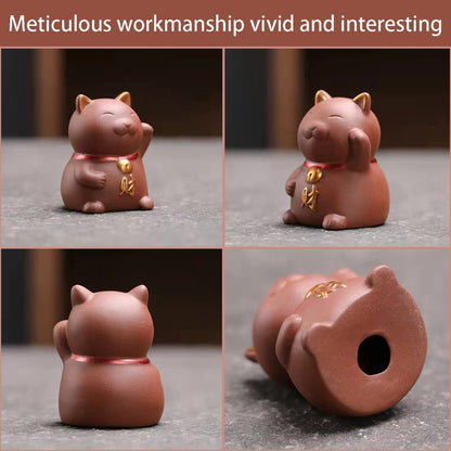 LYART Zisha Tea Pet Angry Unhappy Cat Bat Figurine, Cute Kung Fu Tea Ornament Accessories of Frog Tea Set, Decoration for Tea