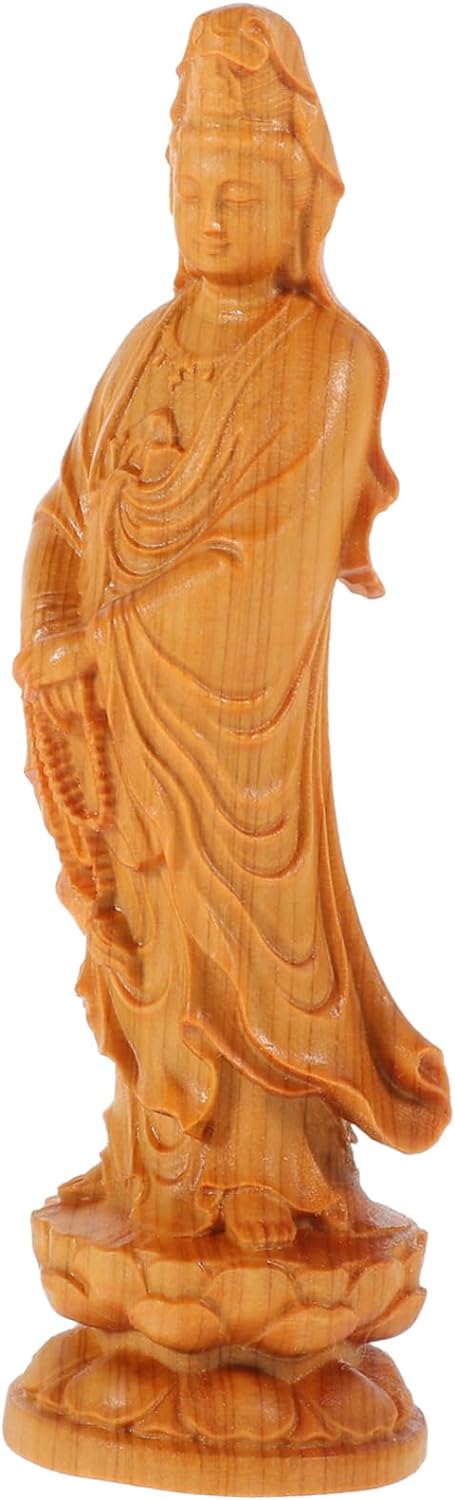 ABOOFAN Guanyin Bodhisattva Statue Carved Wood Buddha Statue Buddha Kuan Yin Statue Small Buddha Statue Wooden Buddha Figurine Decor Wooden Avalokitesvara Adorn Antique Desk Office
