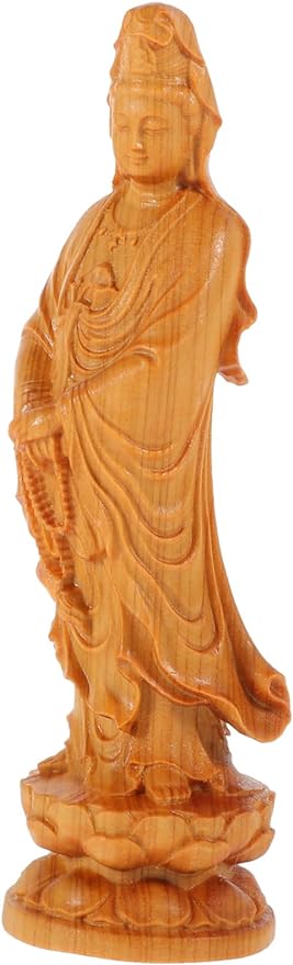 ABOOFAN Guanyin Bodhisattva Statue Carved Wood Buddha Statue Buddha Kuan Yin Statue Small Buddha Statue Wooden Buddha Figurine Decor Wooden Avalokitesvara Adorn Antique Desk Office