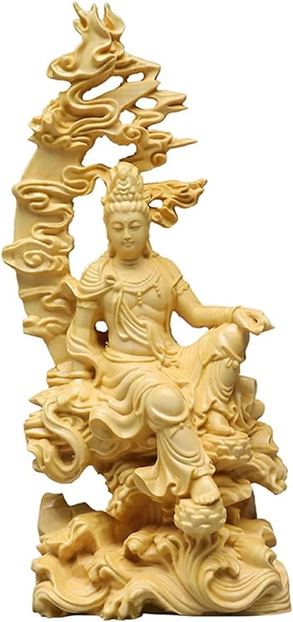Qeyize Solid Wood Water Moon Guanyin Statue,Finely Carved Chinese Buddha Statues,Modern Art Sculpture,Home Decoration Feng Shui Guanyin Statue
